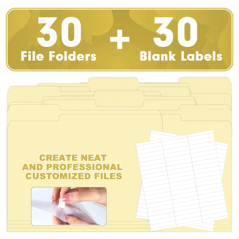 HERKKA Manila Folders, HERKKA 30 Pack 1/3 Cut Tab File Folders, Manila Folders 8.5 x 11 Designed for Office and Classroom Use, Letter Size - Image 5